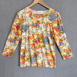 Leggiadro Womens Colorful Floral Top Size 3 (8-10) 3/4 Sleeve Super Soft Knit